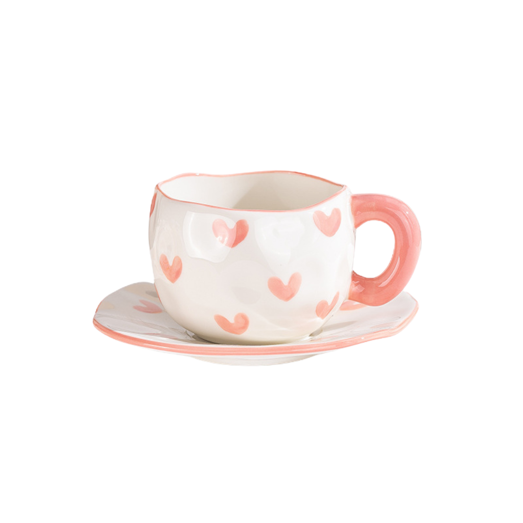 Pink Floral Coffee Mug and Plate Set