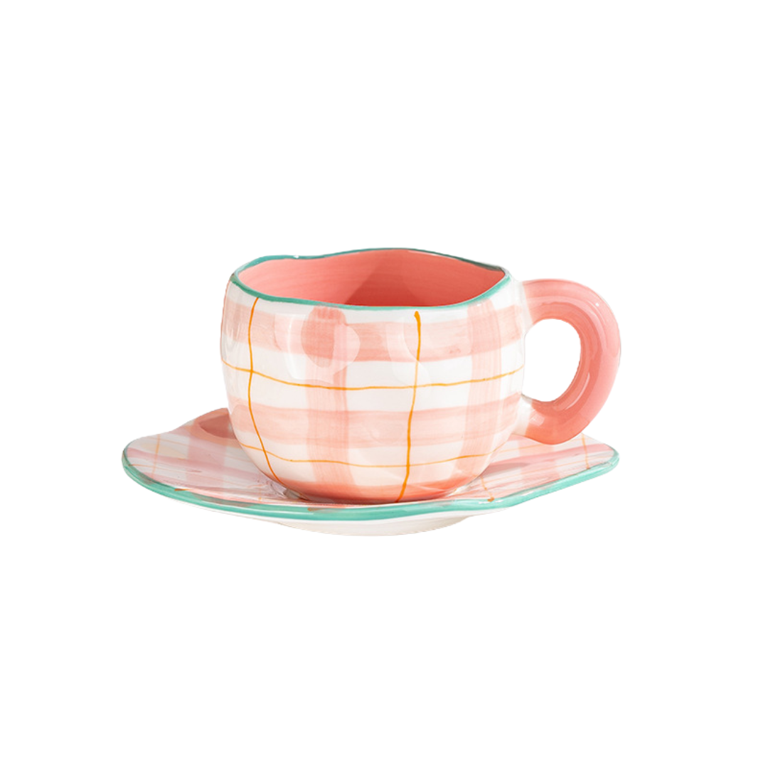 Pink Floral Coffee Mug and Plate Set