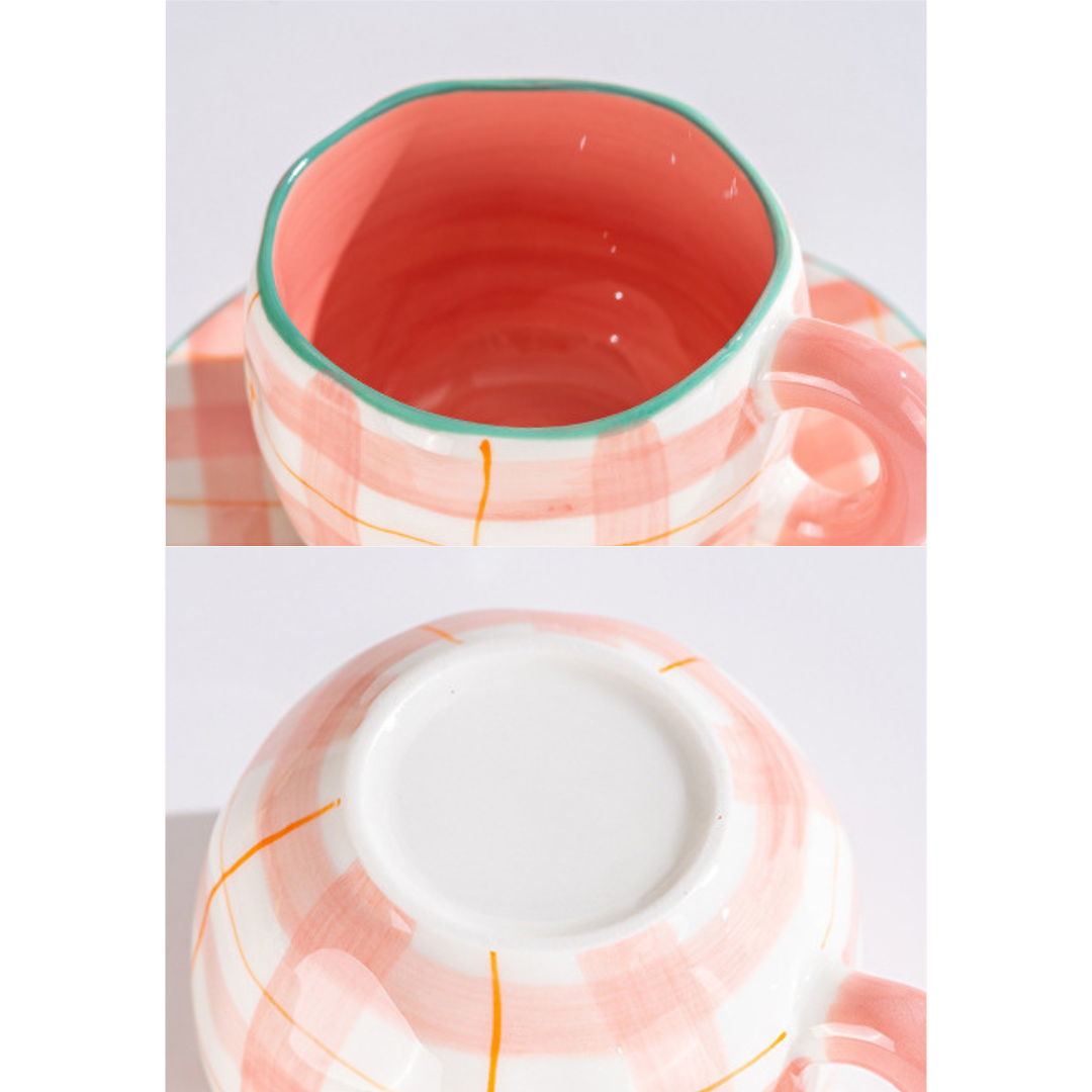 Pink Floral Coffee Mug and Plate Set