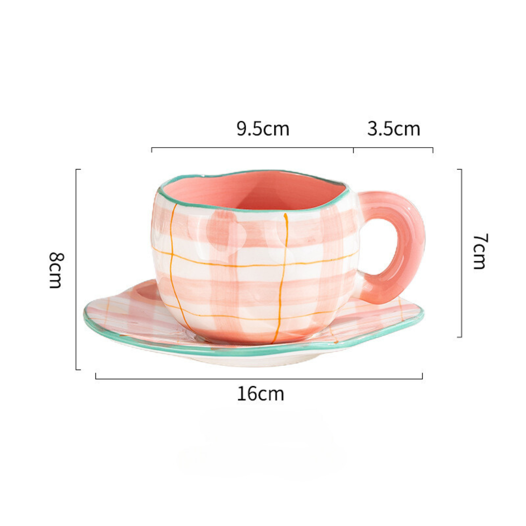 Pink Floral Coffee Mug and Plate Set