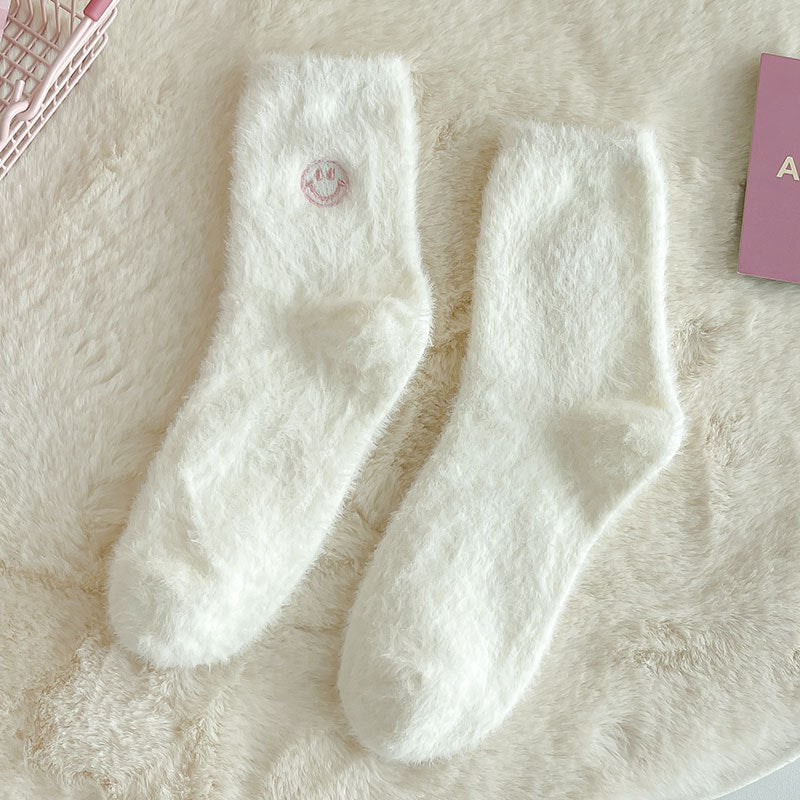 Pink Velvet Crew Length Socks