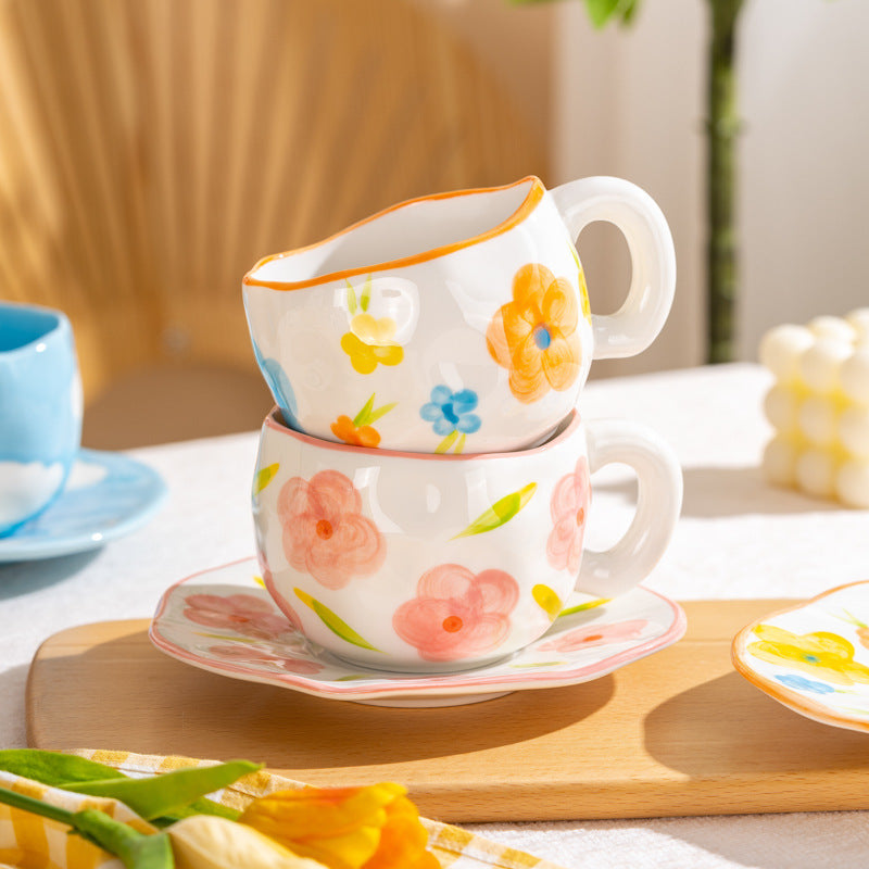 Pink Floral Coffee Mug and Plate Set