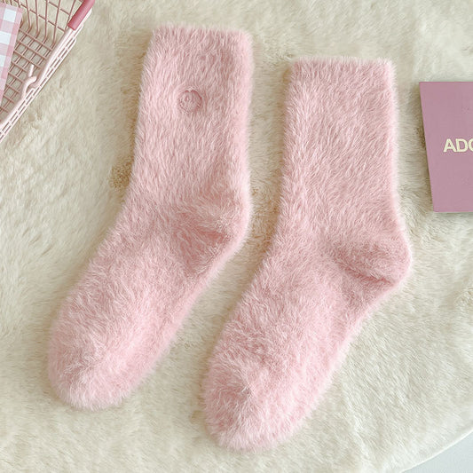 Pink Velvet Crew Length Socks