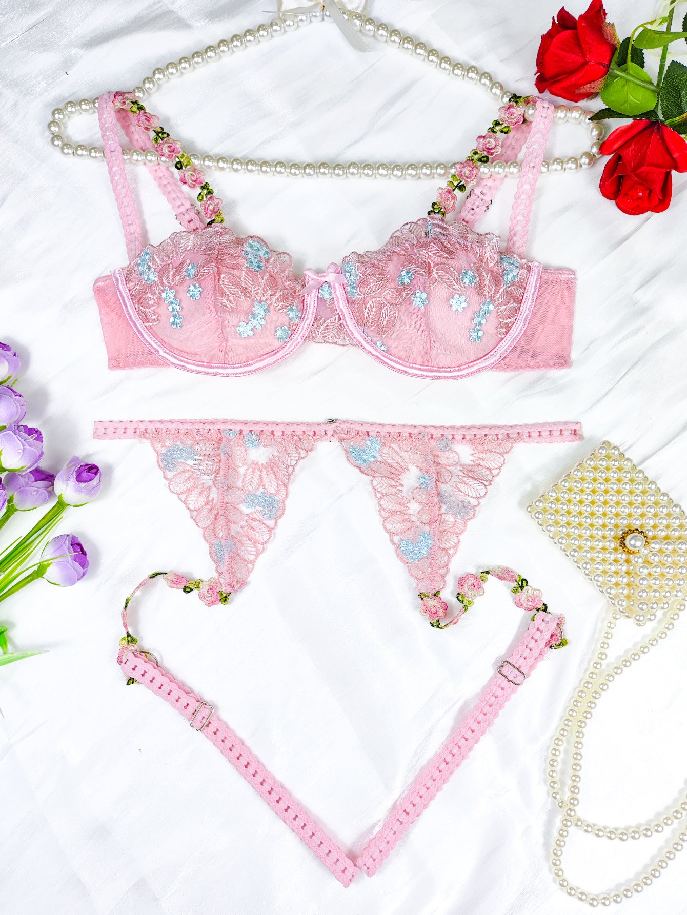 Floral 3 Piece Lingerie Set