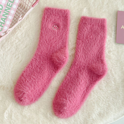 Pink Velvet Crew Length Socks