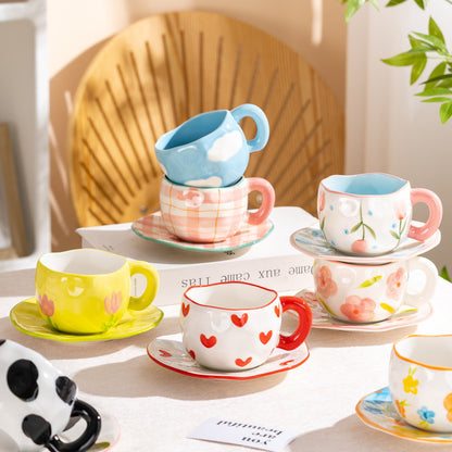 Pink Floral Coffee Mug and Plate Set