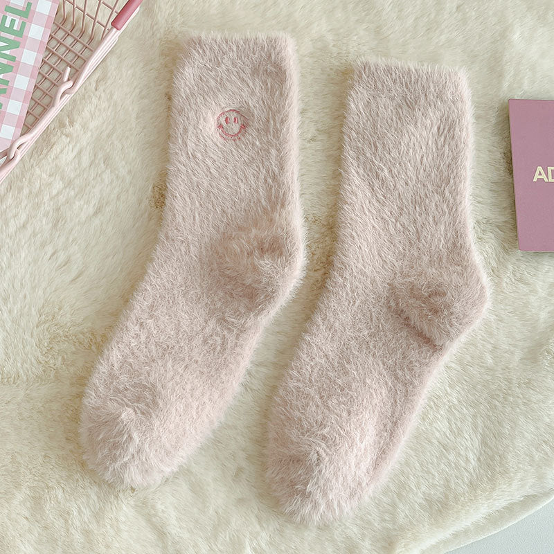 Pink Velvet Crew Length Socks