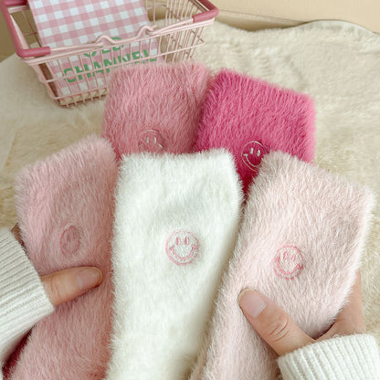 Pink Velvet Crew Length Socks