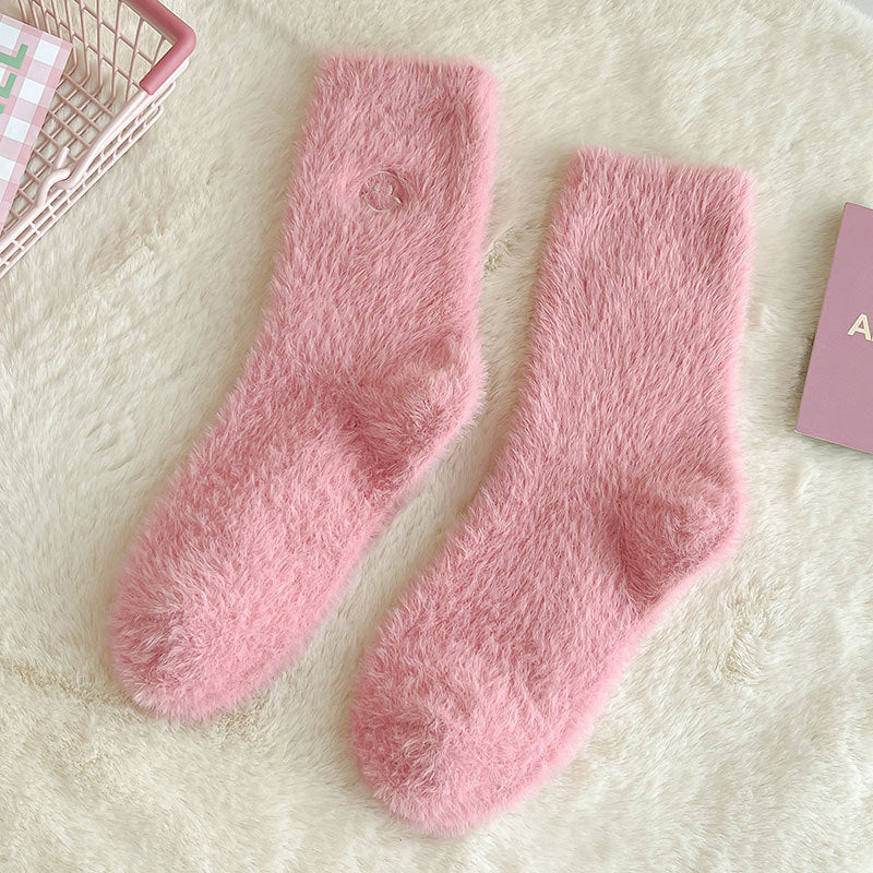 Pink Velvet Crew Length Socks